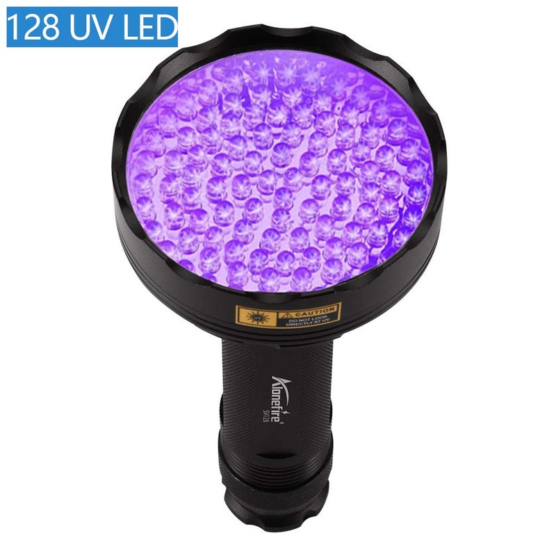 Alonefire SV128 395nm UV Flashlight 128 LEDs Woods Lamp Ultraviolet Black Light for Pet Urine Detection, Scorpion Detection, Dry Stain, Bedroom, Fishing with UV Protective Glasses, 6PCS AA Battery - Image 3